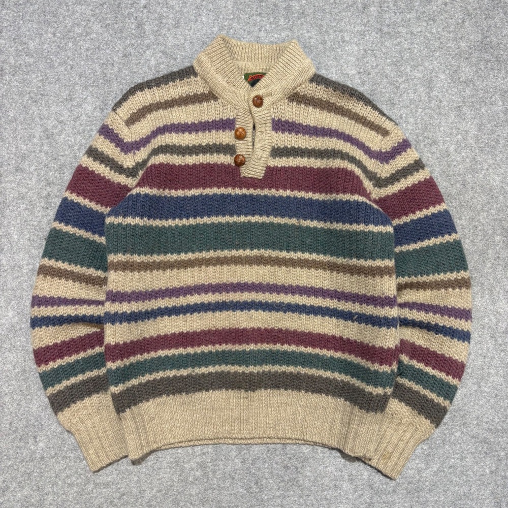 Boston Traders Mens Striped Wool Blend Henley Sweater Mock Neck Brown Multi M